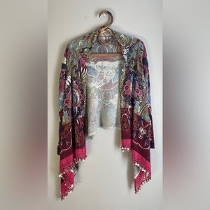 Boho shawl pashmina cardigan with bohemian style print and crochet